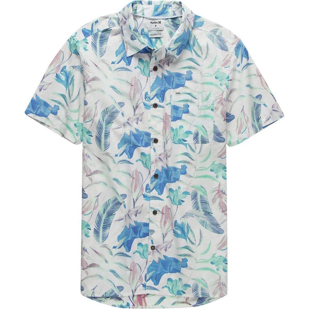 NWT!! Hurley Fat Cap Short Sleeve Woven Hawaiian Button Up Shirt Size Small
